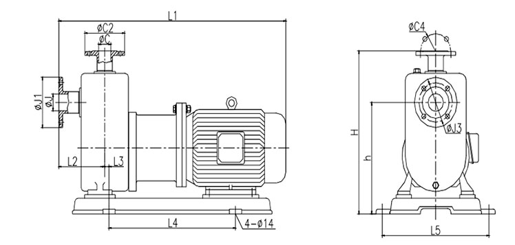 HYCBZ不锈钢自吸磁力泵安装尺寸
